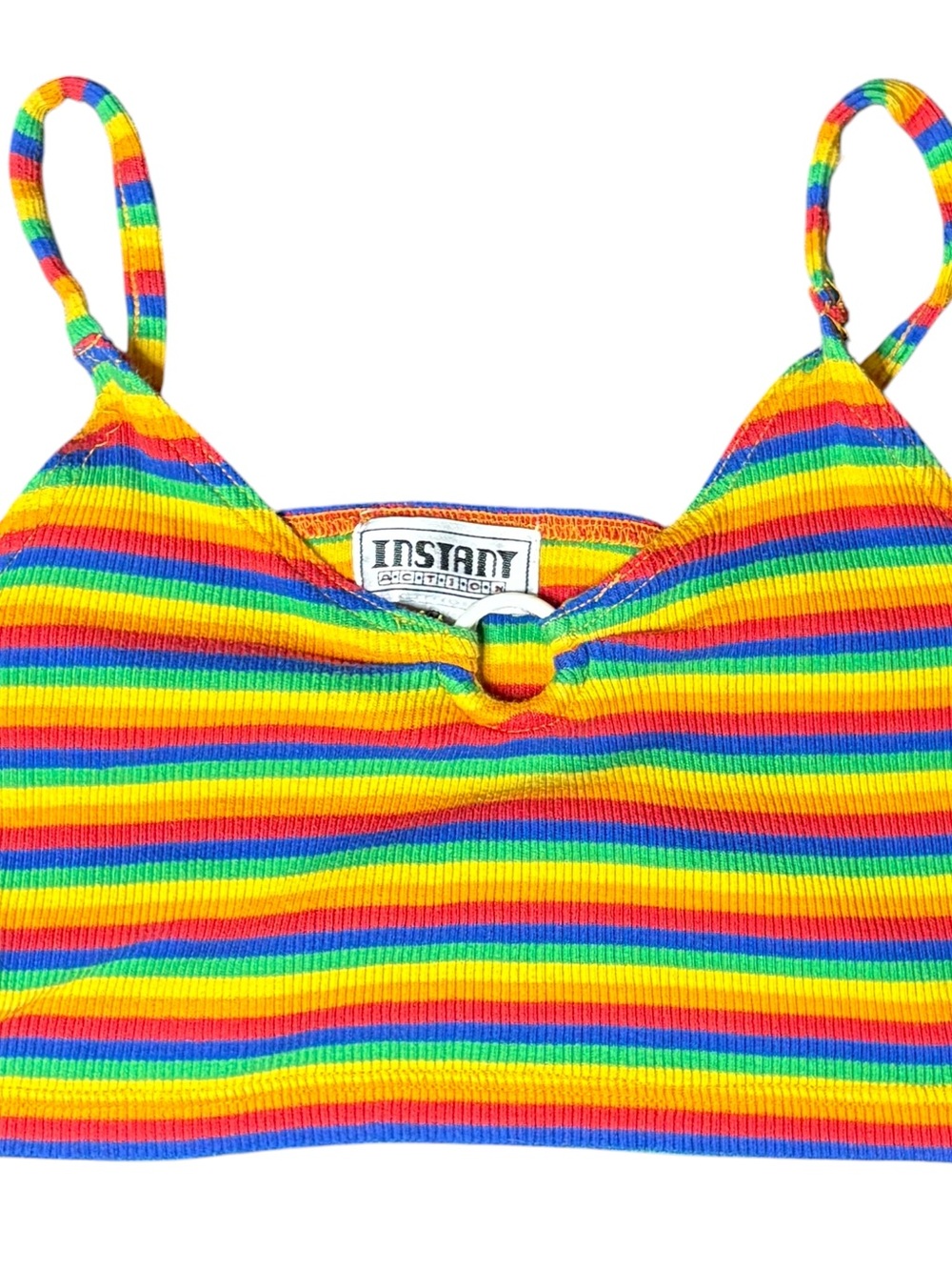 Y2K Instinct Rainbow Striped Ribbed Crop Cami Top Size M